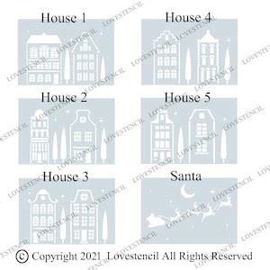 Christmas Village Window Stencils Set For Use With Snow Spray Or Window