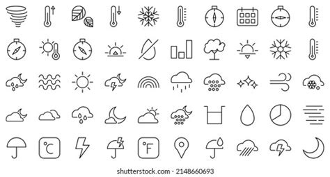 Set Weather Icons Outline Style Icons Stock Vector Royalty Free