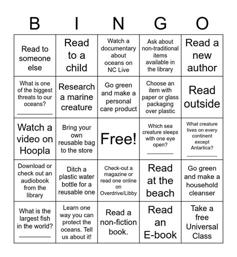 Oceans Of Possibilities Summer Reading Program Bingo Card