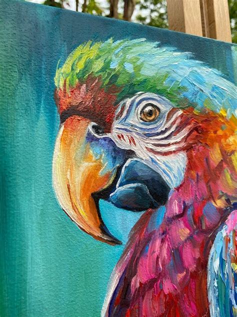 Parrot Painting On Canvas Small Bird Oil Painting Original Parrot Wall