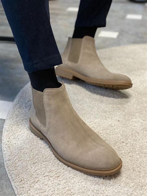 Beige Suede Chelsea Boots For Men By Gentwith Worldwide Shipping