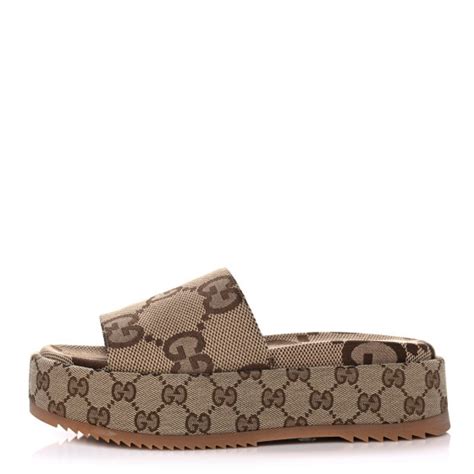 Gucci Monogram Maxi Gg Angelina Platform Mm Slide Sandals Camel