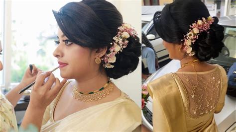 Christian Bride With Floral Hairstyle And Silk Saree Youtube