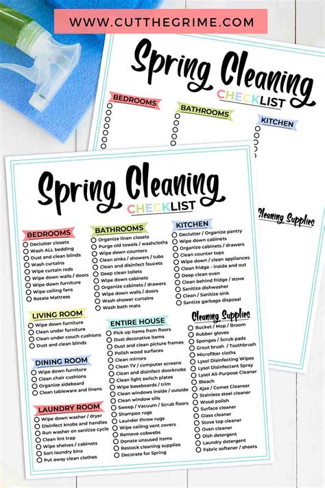 Free Printable Spring Cleaning Checklist Cut The Grime