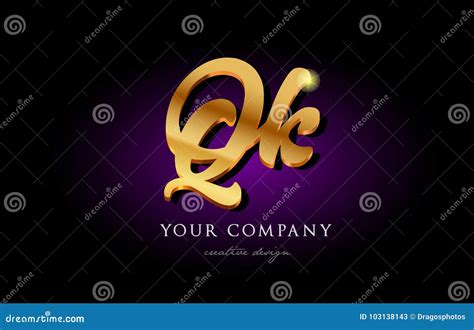 Qk Q K D Gold Golden Alphabet Letter Metal Logo Icon Design H Stock