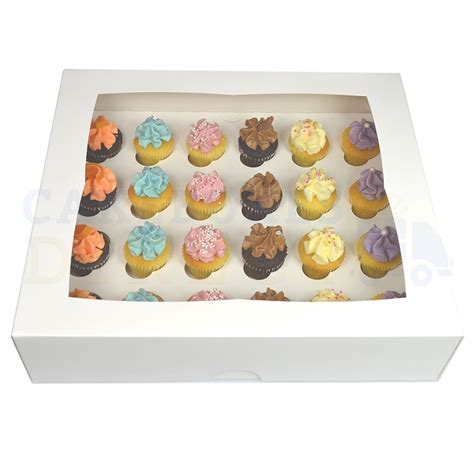 Premium 24 Mini Cupcake White Window Box with 3.5cm Divider - Cake ...