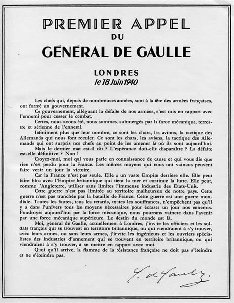 Texte De L Appel Du G N Ral De Gaulle Le Juin