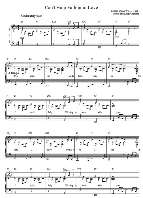 Cant Help Falling In Love Piano Tutorial And Sheet Music Free Printable Sheet Music Free Sheet