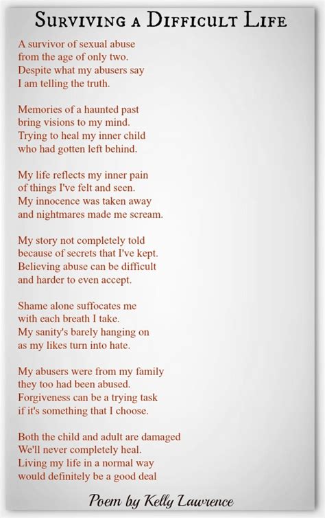 Surviving A Difficult Life Kelly Lawrence Abuse Poems