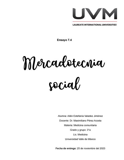 Ensayo 74 Marketing Social Ensayo 7 4 Mercadotecnia Social Alumna