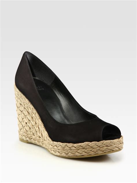 Lyst Stuart Weitzman Nubuck Leather Espadrille Peep Toe Wedge Pumps