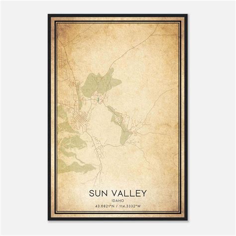 Vintage Sun Valley Idaho Map Poster, Sun Valley ID City Road Wall Art