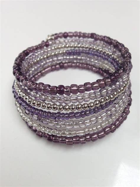 Items Similar To Purple Beaded Bracelet Memory Wire Bracelet In Shades