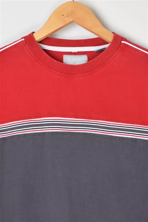 Vintage Y2k Point Zero Red And Dark Grey Striped Long Sleeve Shirt