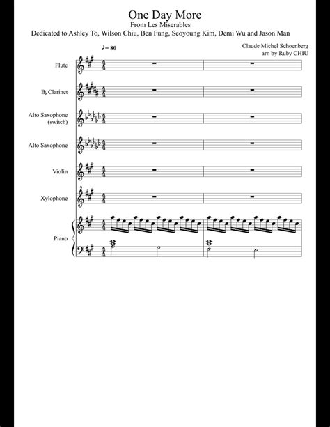 One Day More sheet music for Flute, Clarinet, Violin, Piano download free in PDF or MIDI