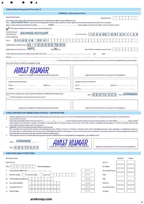 Sbi Account Opening Form Sample