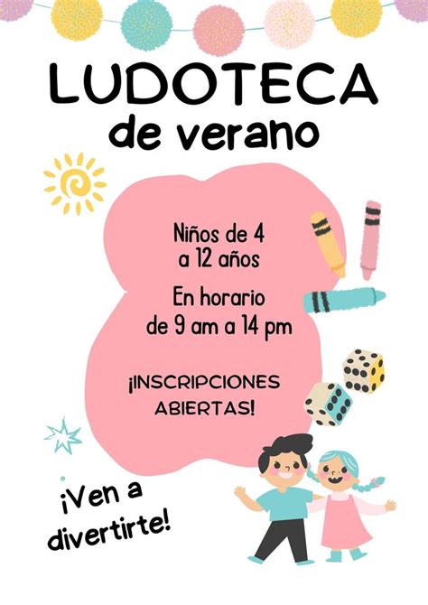 Flyer Ludoteca De Verano Ilustrado Blanco Plantillas De Canva Flyer