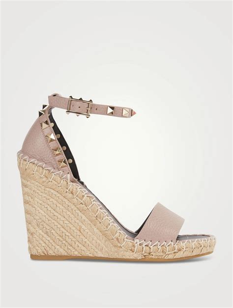 Valentino Garavani Rockstud Metallic Leather Espadrille Wedge Sandals