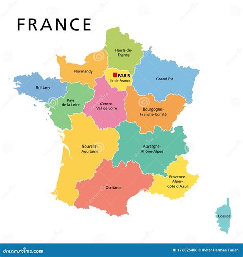 Mapa Político Francés Con Regiones Multicolores De Francia