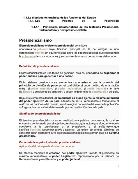 Principales Características de los Sistemas Presidencial Parlamentario