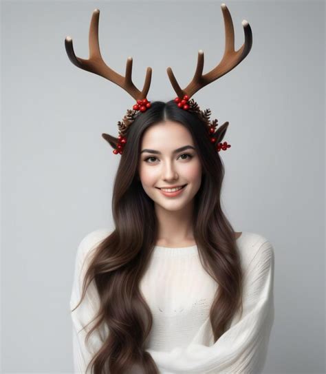 Premium Photo Portrait Of Beautiful Asian Woman With Reindeer Antlers