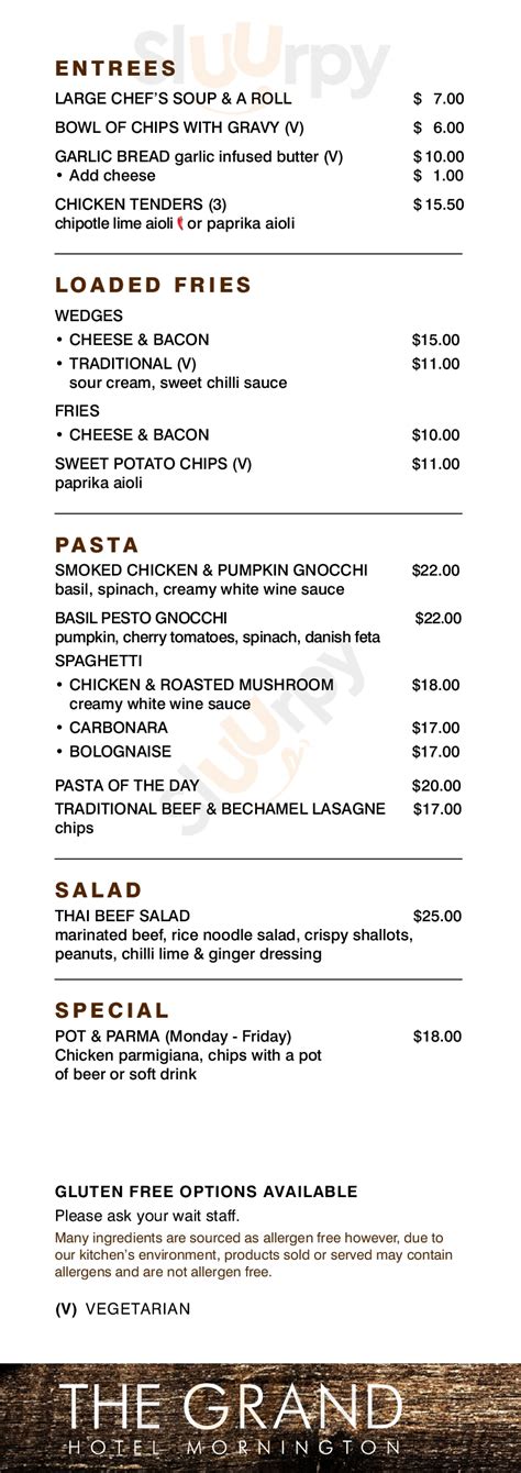 The Grand Hotel Menù Mornington Main Menu Sluurpy