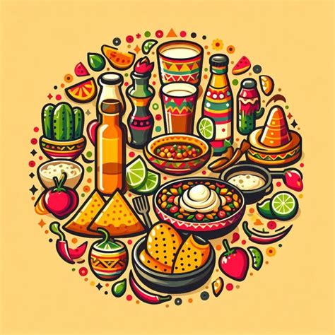 Desenho De Alimentos Tradicionais Mexicanos De Vetor Foto Premium