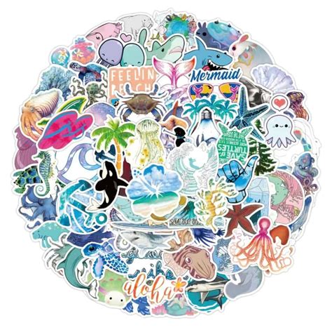 Ocean Mermaid Beach Sticker Pack 5 20 For Laptop Water Etsy