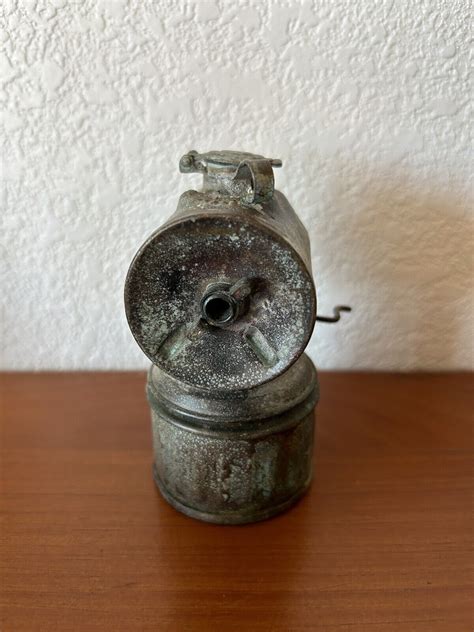 Antique Streamlined Justrite Brass Coal Miners Carbide Helmet Light