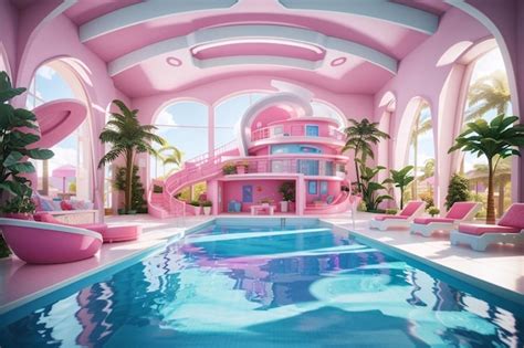 Premium AI Image | Barbie swimming pool design in Barbie dream house design in the future