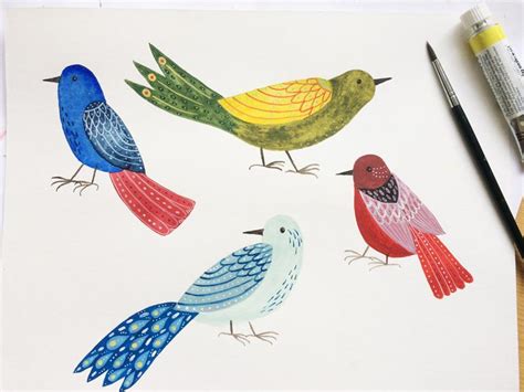 Watercolor Folk Art Bird