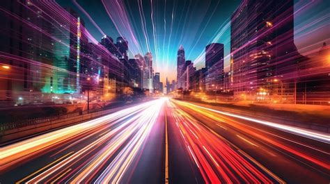 Premium Ai Image A Colorful Modify Foundation Of City Light Trails Creative Resource Ai Generated