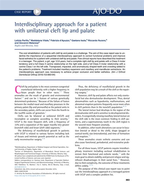 Pdf Interdisciplinary Approach For A Patient With Unilateral Cleft Lip And Palate