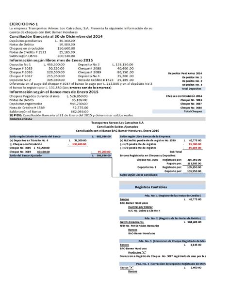 Ejercicios Conciliación Bancaria Pdf Bancos Cheque