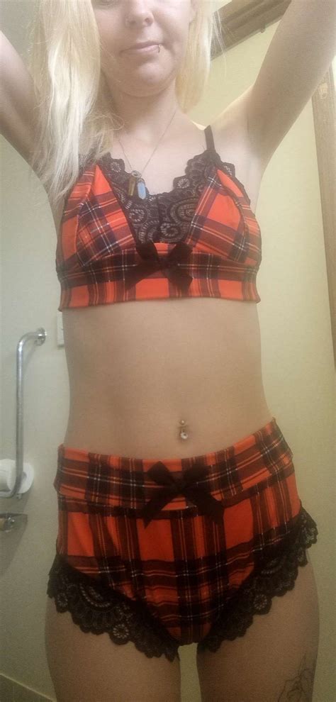 Bowknot Decor Plaid Print Lace Trim Lingerie Set