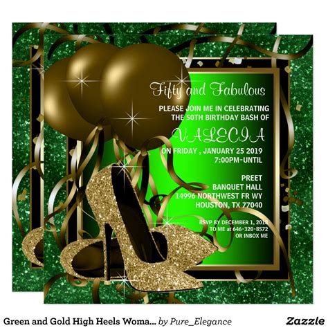 Green And Gold High Heels Womans Birthday Party Invitation Zazzle