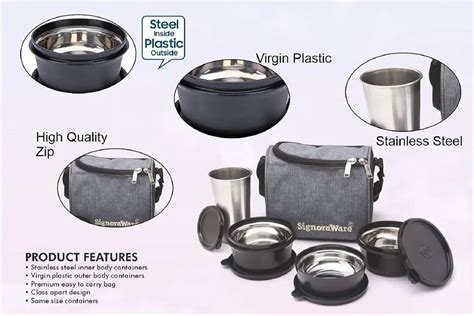 Signoraware Monarch Best Microwave Safe Steel Lunch Box 588 350ml 350ml 200ml 370ml At Rs