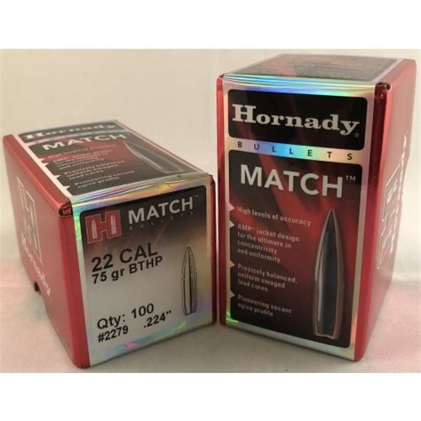 HORNADY 2279 MATCH HPBT Palle Calibro 22 224 75grs Conf Da 100 Palle