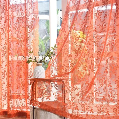 Finecity Burnt Orange Sheer Curtains 45 Inch Length For