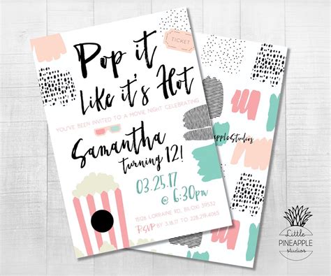 Pop It Like It S Hot Movie Night Popcorn Birthday Party Invite DIY Printable Etsy