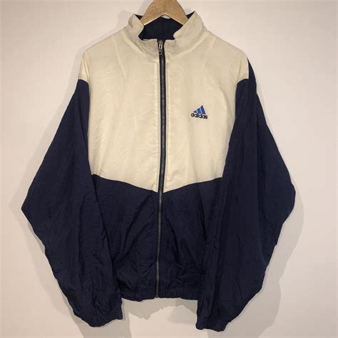 Vintage 90s Adidas Windbreaker Jacket Mens Xl White Depop