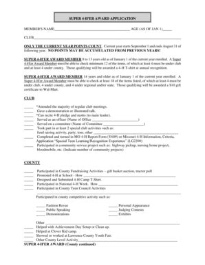 Fillable Online Extension Missouri Super 4 H Er Award Application PDF