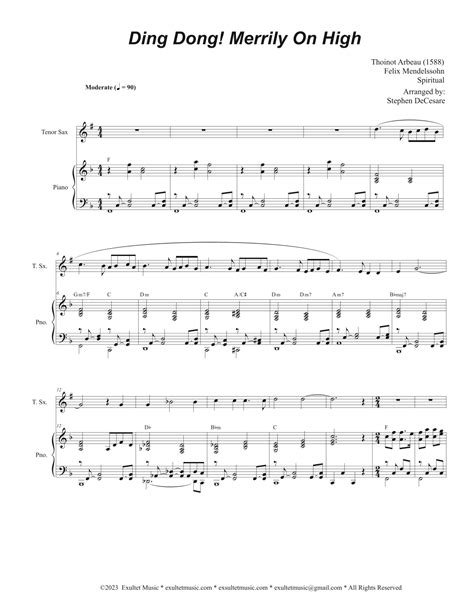 Ding Dong Merrily On High Tenor Saxophone And Piano Arr Stephen