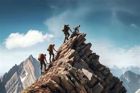 Premium Photo Mountain Climbers Ascending A Challenging Peak