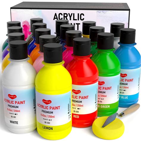 Buy 18 Colors Large Acrylic Paint Set 845 Oz250 Ml Smallbudi Art