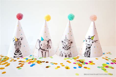 Printable Party Hats Party Animals Birthday Party Birthday Decor Safari