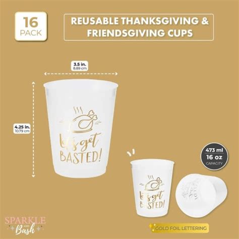 Thanksgiving Plastic Cups Lets Get Basted Gold Foil Design Clear