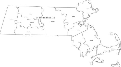 Black And White Massachusetts Digital Map With Counties