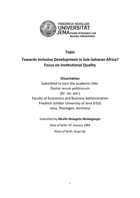 Pdf Towards Inclusive Development In Sub Saharan Africa Focus On