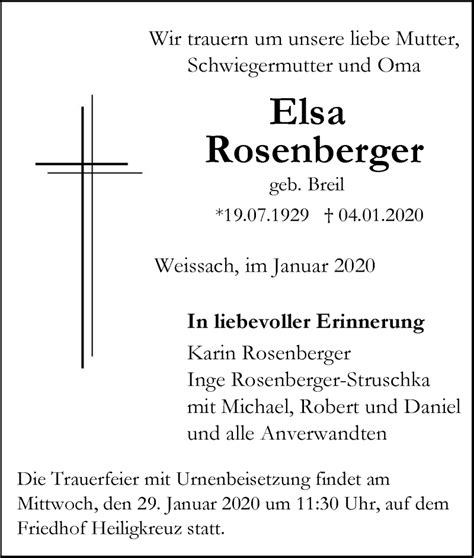 Traueranzeigen von Elsa Rosenberger Südwest Presse Trauer